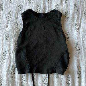 lululemon Cropped Ribbed Black tank size 2 open back with drawstring